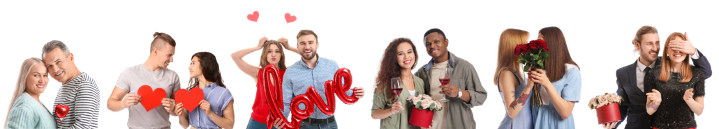 Young transgender couple with flowers on white background. Valen